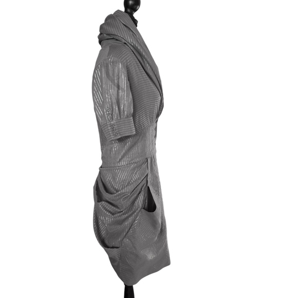 AllSaints Spitalfields “Elma” Metallic Hooded Draped Dress – Size UK 10 (US 6) - Picture 5 of 12